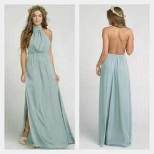 SHOW ME YOUR MUMU Collette Halter Maxi Dress Silver Sage Open Back